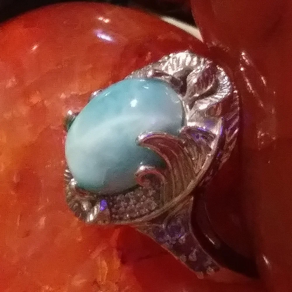 LARIMAR,TANZANITE & ZIRCON. SNAKE MOTIF. SOLID STERLING SIZE 9